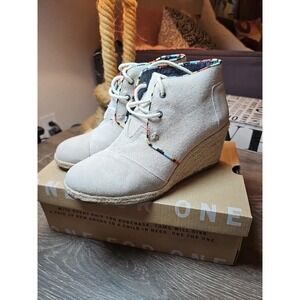 TOMS Whisper Burlap Suede Desert Wedges Bootie Shoes Ankle Boots Womens Size 6.5